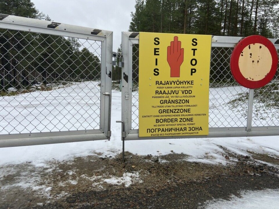 A STOP sign marking no entrance to the border zone on the Finnish side north in Lapland.