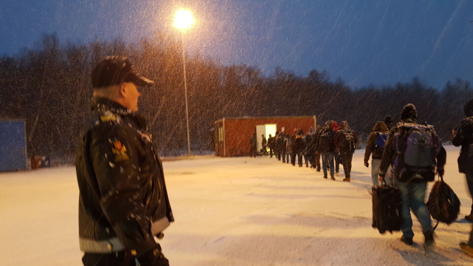 Migrants arriving at Storskog checkpoint in October 2015. Photo: Thomas Nilsen