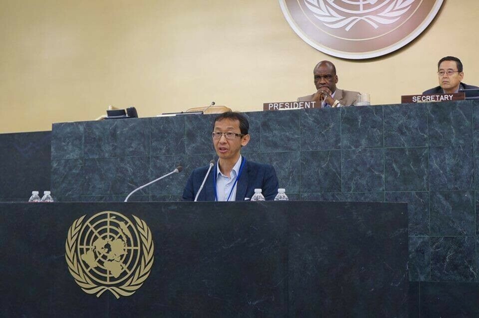 Rodion Sulyandziga speaking at the UN conference on indigenous peoples in New York. Photo from the Facebook page of Indigenous Russia