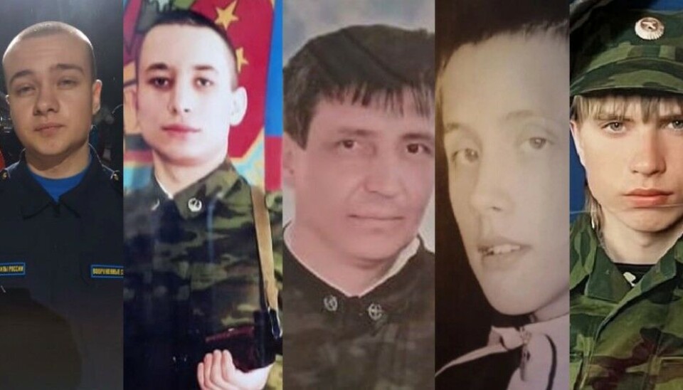 Among the killed soldiers from Zelenoborsky, Kola Peninsula, are (from left) Aleksandr Ivanov, Dmitry Bogdanov, Dmitry Domkov, Yegor Sidorenko and Vladislav Starinin. Ivanov was only 19 years old. Photo: bcollage based on photos from Telegram channels