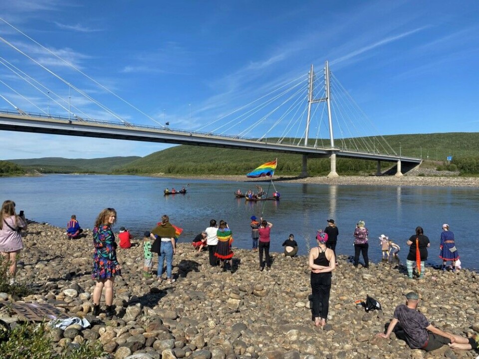 This year’s pride included a performance on River Teno - the river banks filled with the sound of yoik when performers and activists moved down the river. Photo: Saara-Maria Salonen