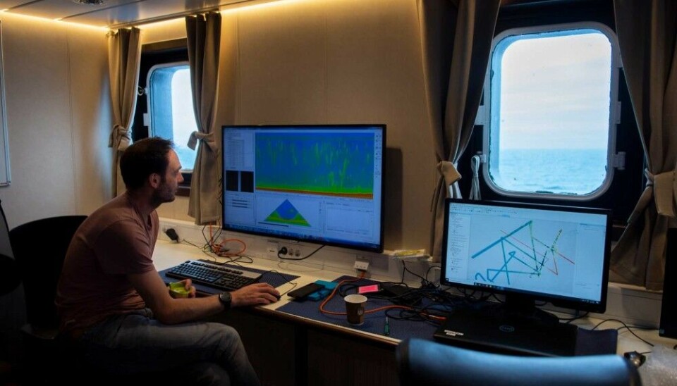Henry Patton onboard RV Helmer Hanssen collecting data for mapping the seepage hotspot. Photo: Mauro Pau