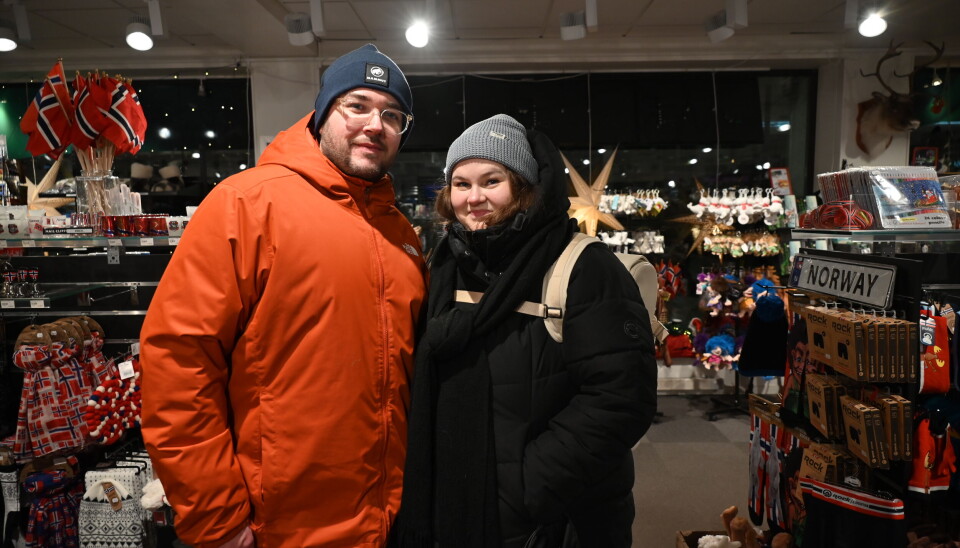 Katrin and Maxi from Germany souvenir shopping in central Tromsø. Photo: Elizaveta Vereykina