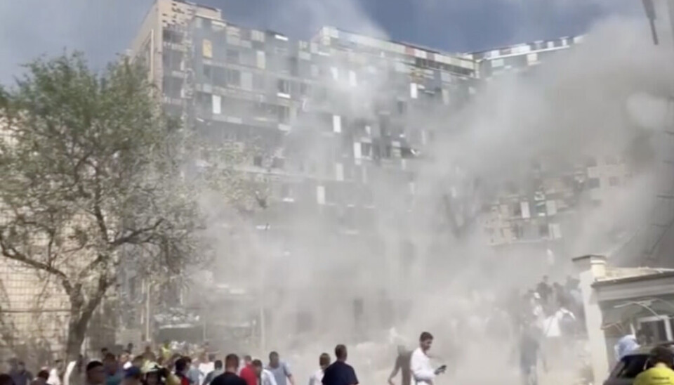 The Okhmatdyt Children's Hospital in Kyiv shortly after the missile impact. Screenshot photo from video posted on X by President Volodymyr Zelenskyy