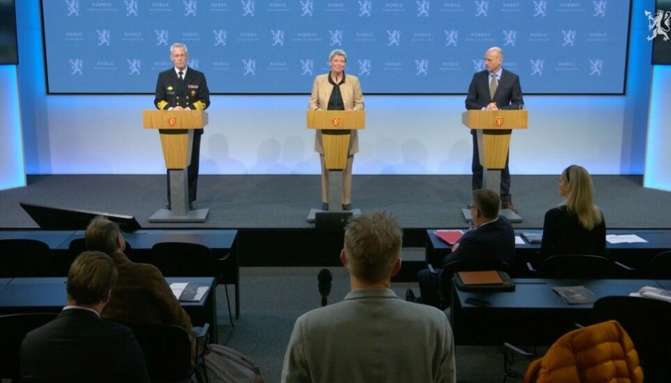 Leader military intelligence Nils Andreas Stensønes (left), Head of PST Beate Gangås and Head of NSM Lars Christian Aamodt present annual reports. Screenshot of video