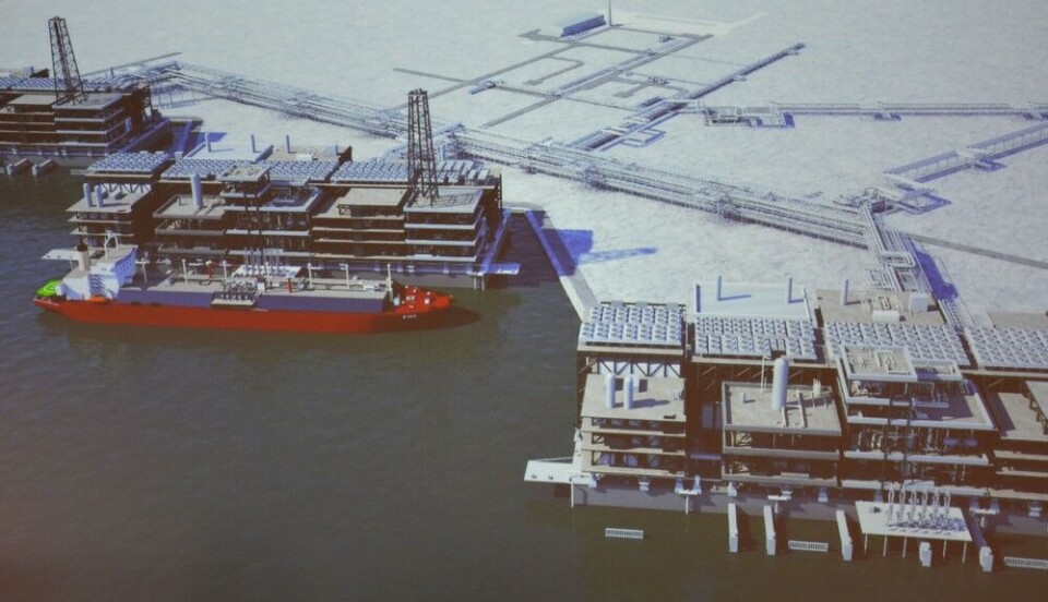 Model of the planned Arctic LNG 2 plant in the Ob Bay, northern Russia. Photo: Atle Staalesen