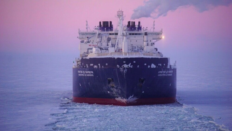 LNG carrier Christophe de Margerie in Arctic sea-ice. Photo: Novatek