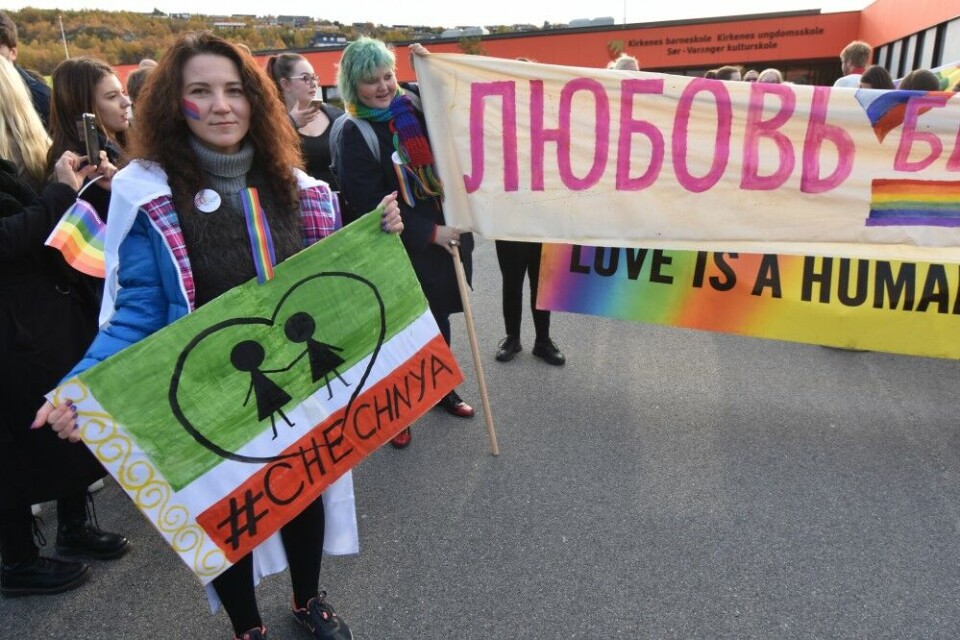 “Chechnya” one poster reads. Photo: Thomas Nilsen