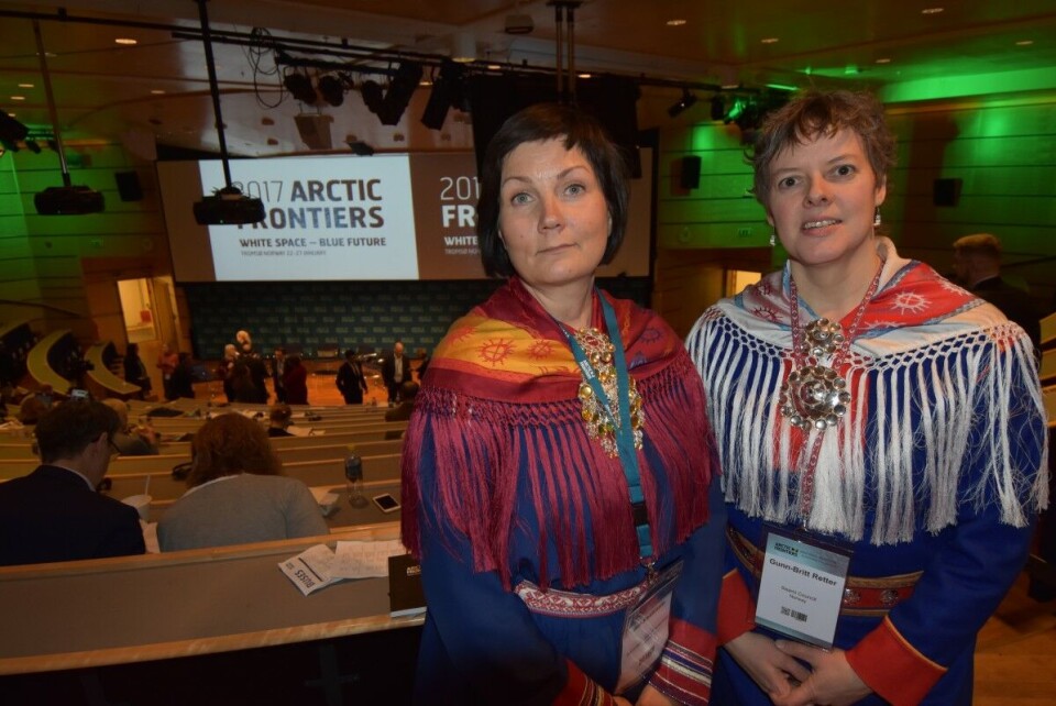 Former President of the Sami Parliament Aili Keskitalo (left) and Gunn-Britt Ritter, Head of the Arctic and Environment Unit with the Saami Council. Photo: Thomas Nilsen