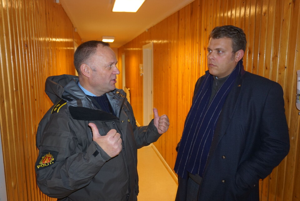 State Secretary Jøran Kallmyr (right) in Norway’s Ministry of Justice and Public Security opened the refugee camp near Kirkenes. Photo: Thomas Nilsen