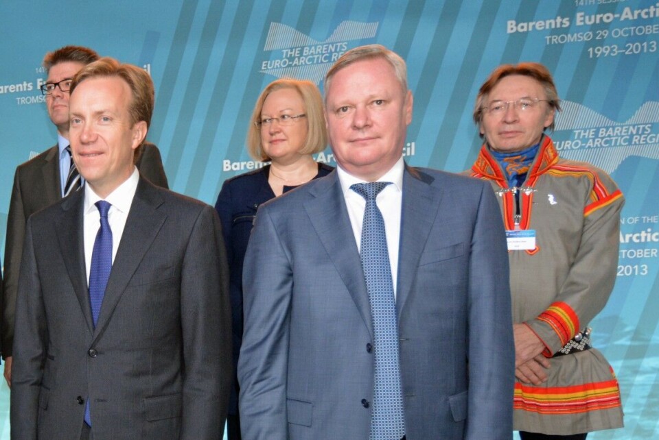 First Deputy Foreign Minister Vladimir G. Titov (blue dress) represented Russia at the Barents Foreign Ministers Session in Tromsø in 2013. Photo: Thomas Nilsen
