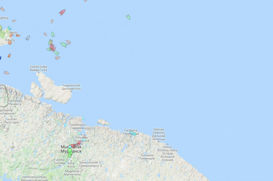 Screenshot of MarineTraffic Thursday shows how vessels are waiting northwest of the Fishermen Peninsula.