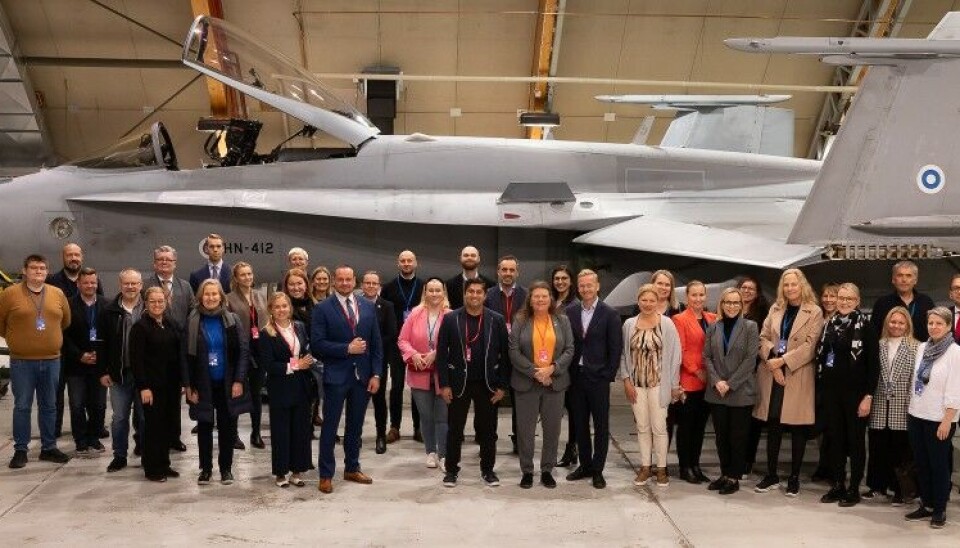 Winds of change: When the 11th Parliamentary Barents Conference was arranged in Rovaniemi, in September 2023, the delegates made a group photo in front of a F/A-18 fighter jet of the Finnish Air Force. Photo: Lapland Air Command