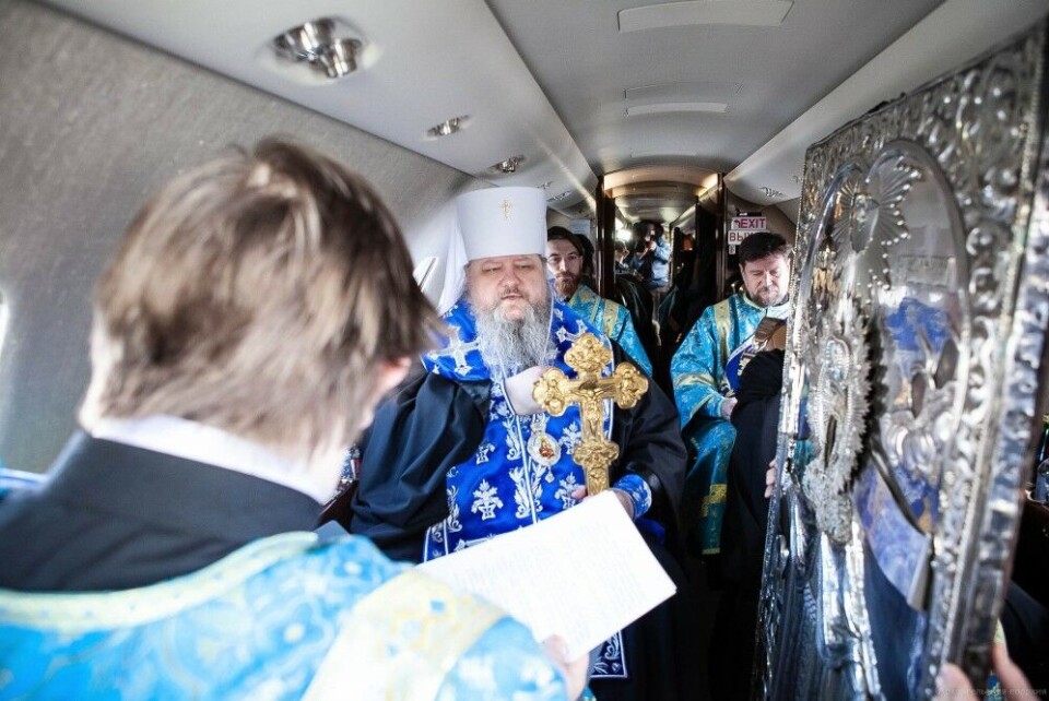 Metropolitan Kornily of Arkhangelsk borrows jet from local business tycoon in an anti-corona flight across his diocese. Photo: press service of Arkhangelsk diocese