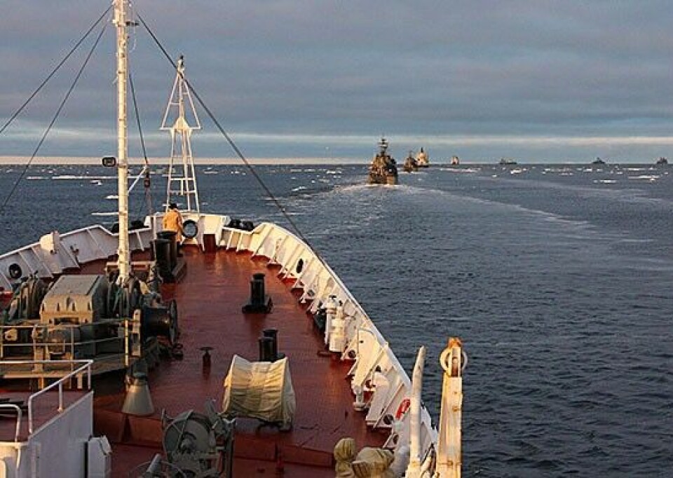 Navy vessels on the way into icy waters. Photo: mil.ru