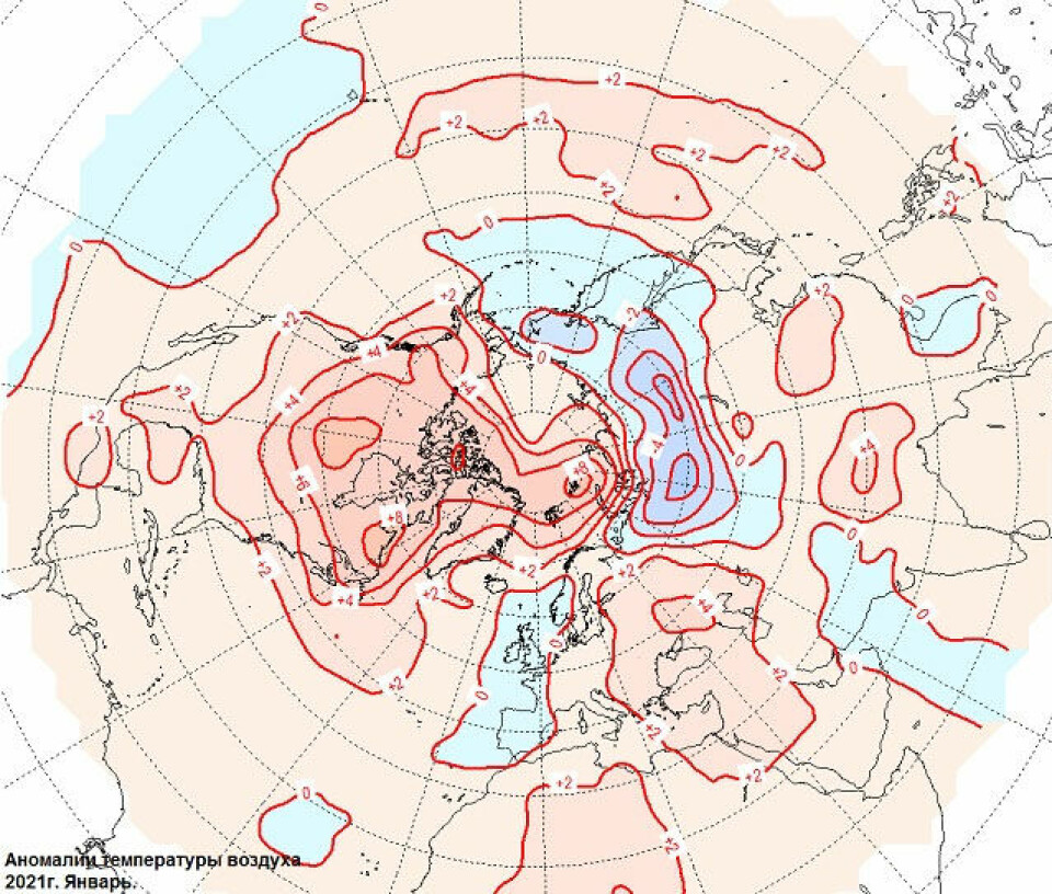Temperature deviations, January 2021. Map by Roshydromet