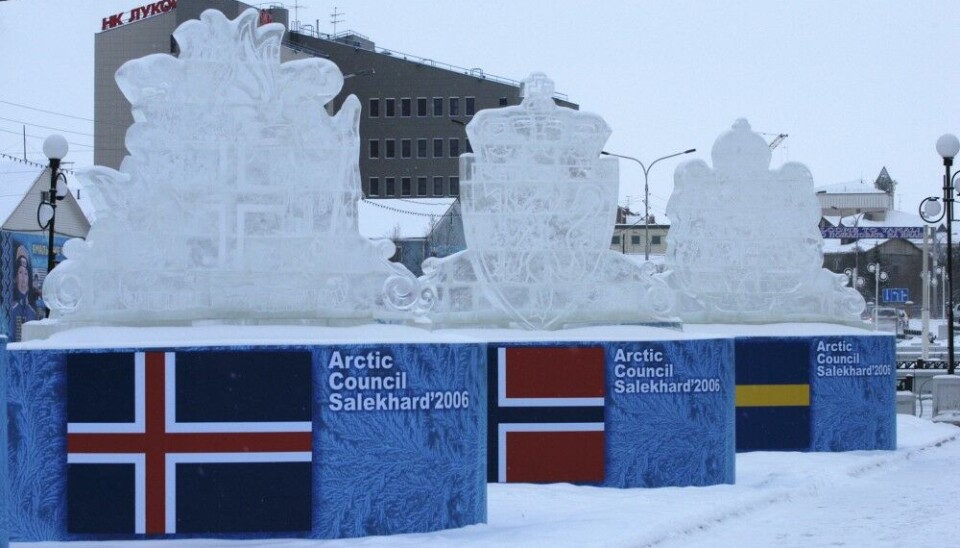 In 2006, Russian artists made ice sculptures with the national symbols of all Arctic Council member states outside the meeting hall in Salekhard. With Sweden and Finland soon joining NATO, seven of the eight member states will stand together against Russian military aggression. Photo: Thomas Nilsen