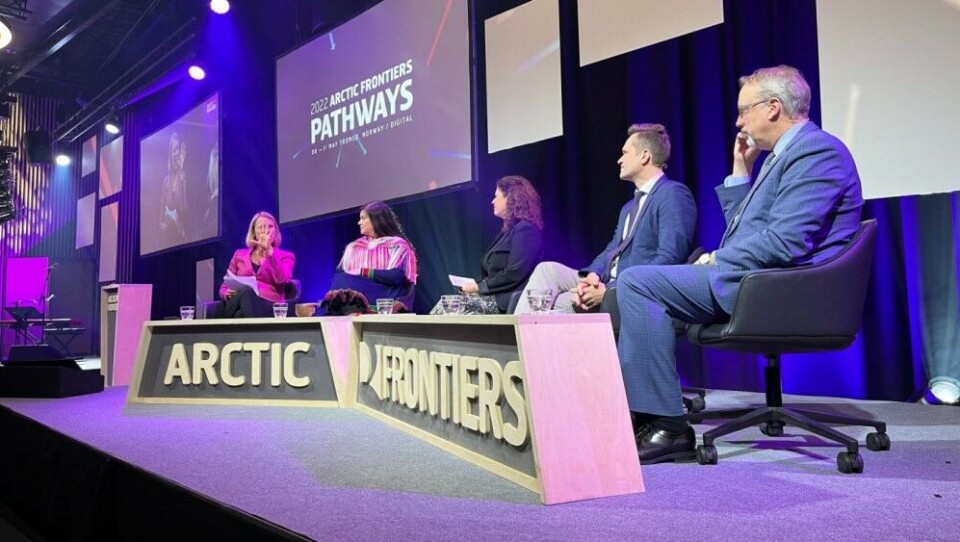 Everyone agrees Arctic cooperation needs to continue in some form, the Arctic Frontiers conference heard Monday, but with the Russian invasion of Ukraine, the question now is, how? From left to right: Norway’s Foreign Minister Anniken Huitfeldt; Saami Council President Christina Henriksen; moderator Anniken Fjelberg; Mika Aaltola, director at the Finnish Institute of international Affairs; and James DeHart, coordinator for the Arctic Region Office at the U.S. Department of State. Photo: Eilis Quinn/Eye on the Arctic