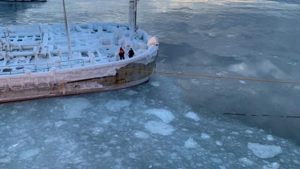 The two barges went on rocks near the northern tip of the Vaygach Island. Click to see more images. All photos by the Marine Rescue Service