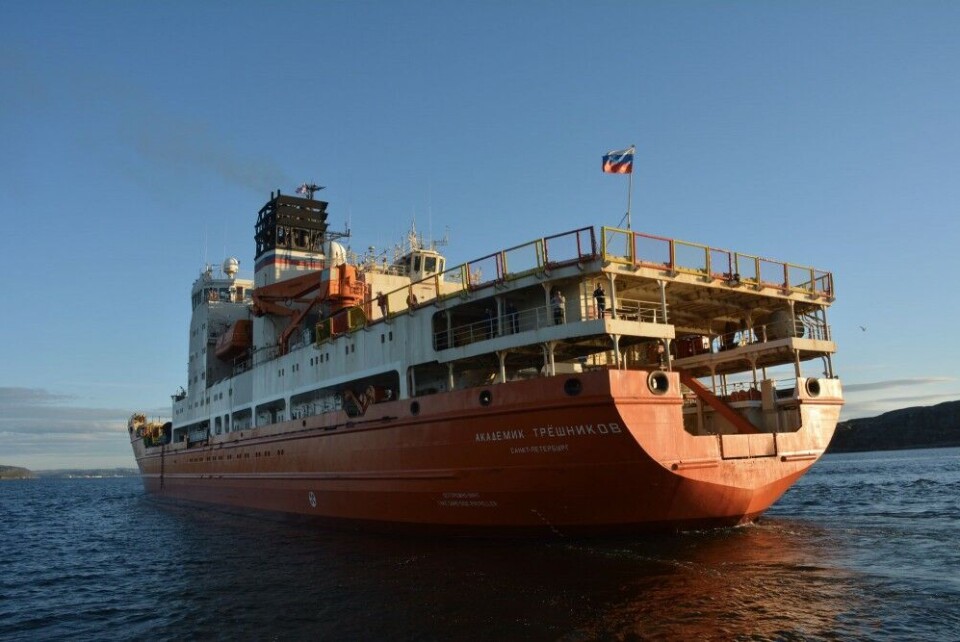 Research ship 'Akademik Tryoshnikov' in Kirkenes, Norway. Photo: Atle Staalesen