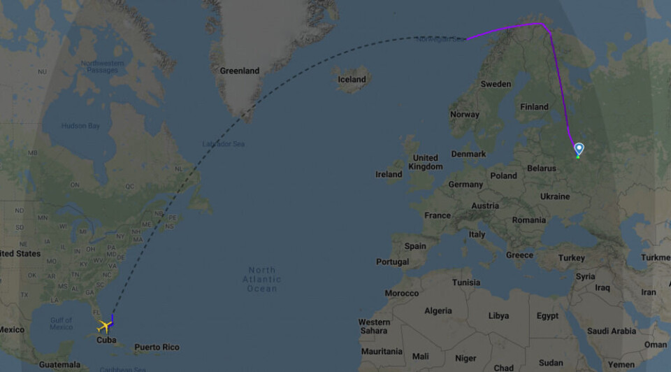 See entire route Havana-Moscow. Screenshot FlightRadar24
