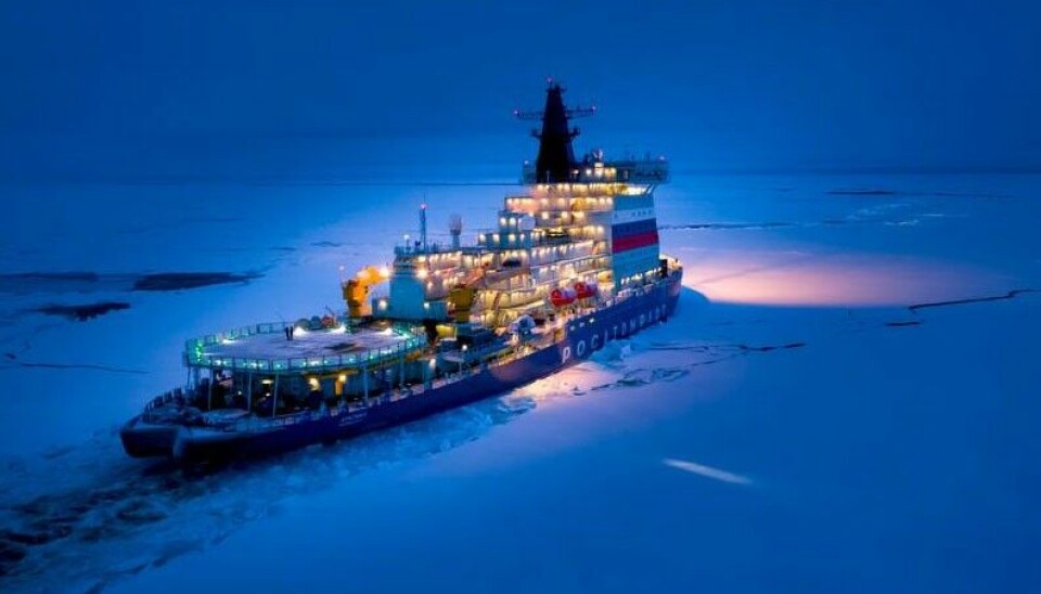 The 'Arktika' is the first days of January sailing north of the Taymyr Peninsula awaiting to assist an LNG tanker coming from Asia via the Northern Sea Route. Photo: Rosatomflot