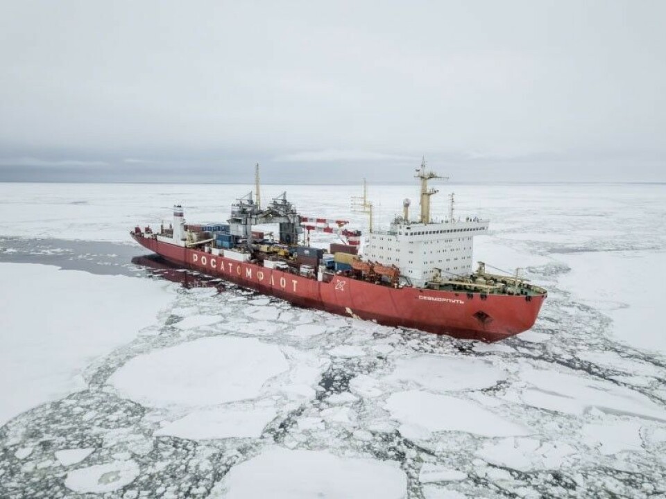 The 'Sevmorput' joins west-bound convoy that will have to make it through thick sea-ice. Photo: Rosatomflot
