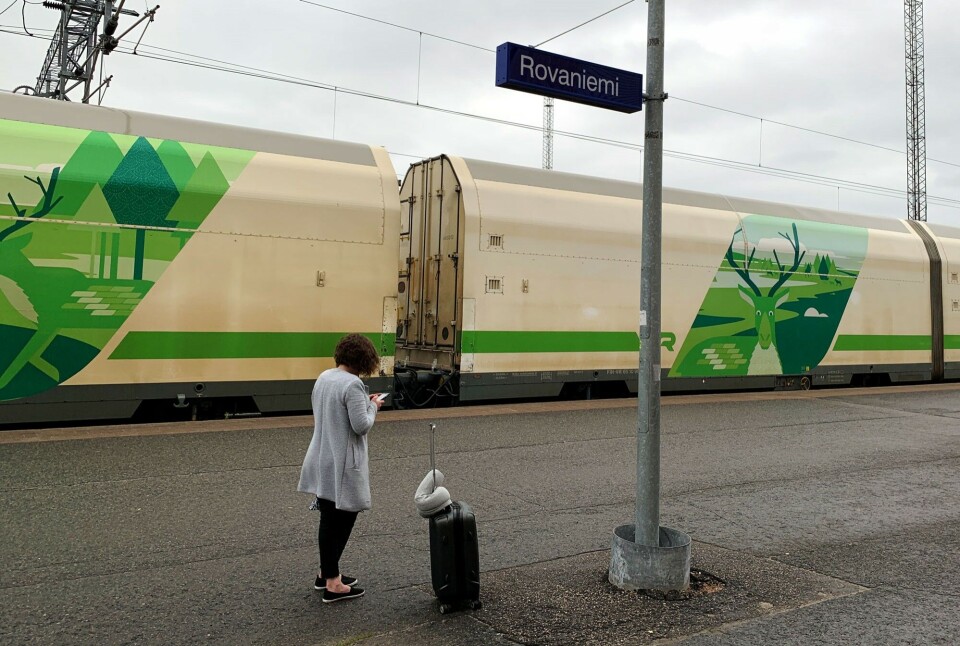 Rudolf on the train in Rovaniemi railway station. Photo: Atle Staalesen