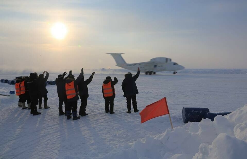 An-72 takes off from the runway at Barneo in 2016. Photo courtesy of Russian Geographical Society