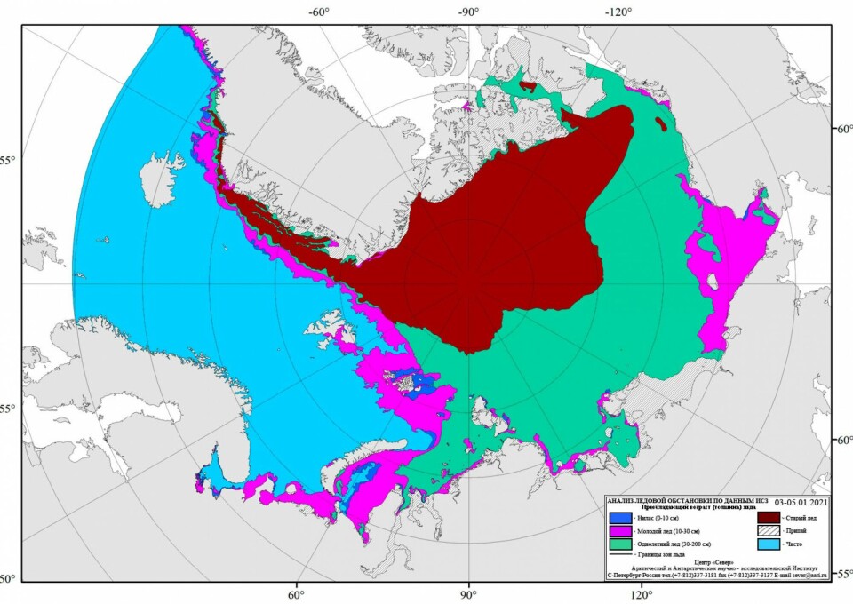 Arctic sea-ice on the 5th of January 2021. Map by aari.ru
