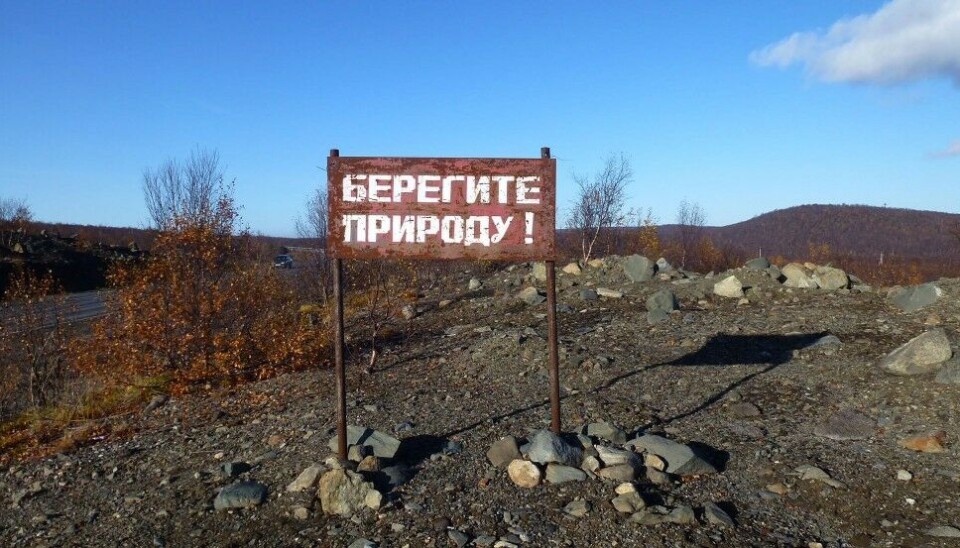 'Protect the nature,' says the sign placed near polluting nickel plants in the Kola Peninsula. Photo: Atle Staalesen