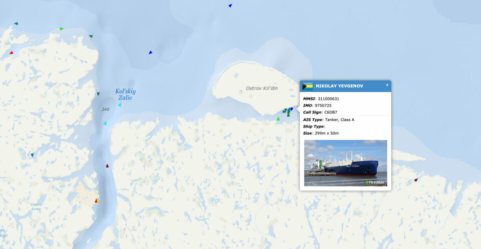 LNG carrier Nikolay Yevgenov and support ships by island of Kildin.