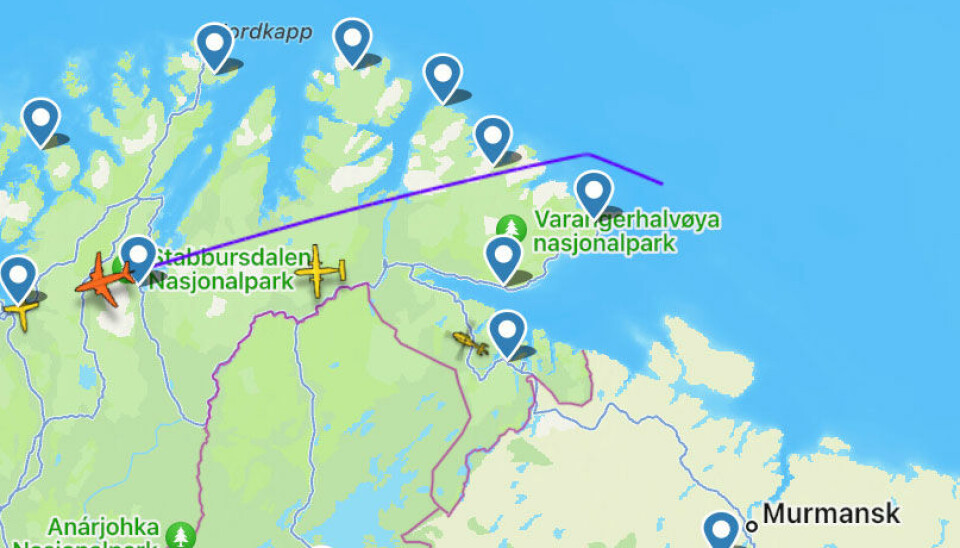 The P-8 Poseidon’s flightpath on Tuesday. Screenshot from FlightRadar24.com