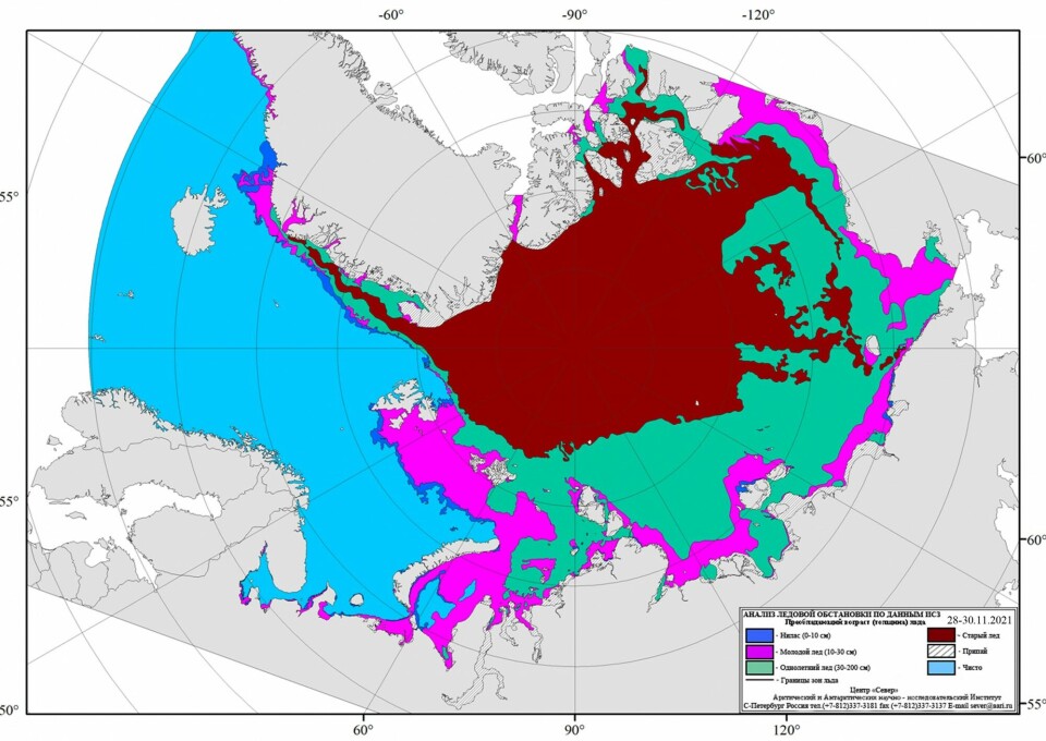 By 1st of December practically all of the Northern Sea Route was covered by sea-ice. Map by aari.ru