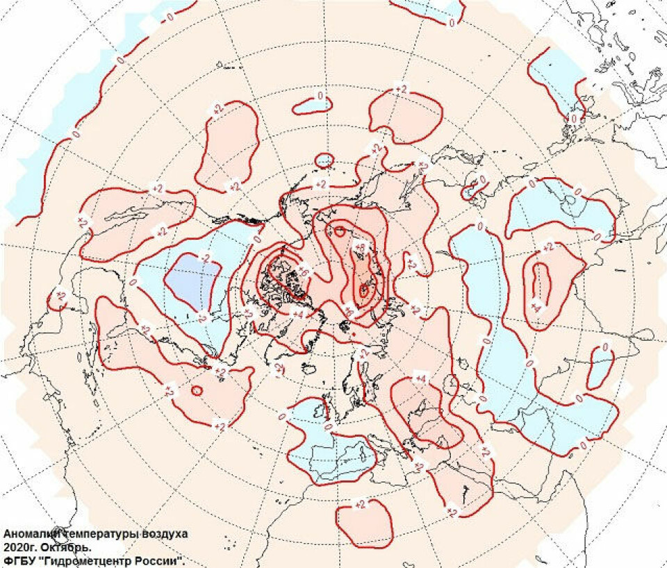 Temperature deviations October 2020. Map by Roshydromet