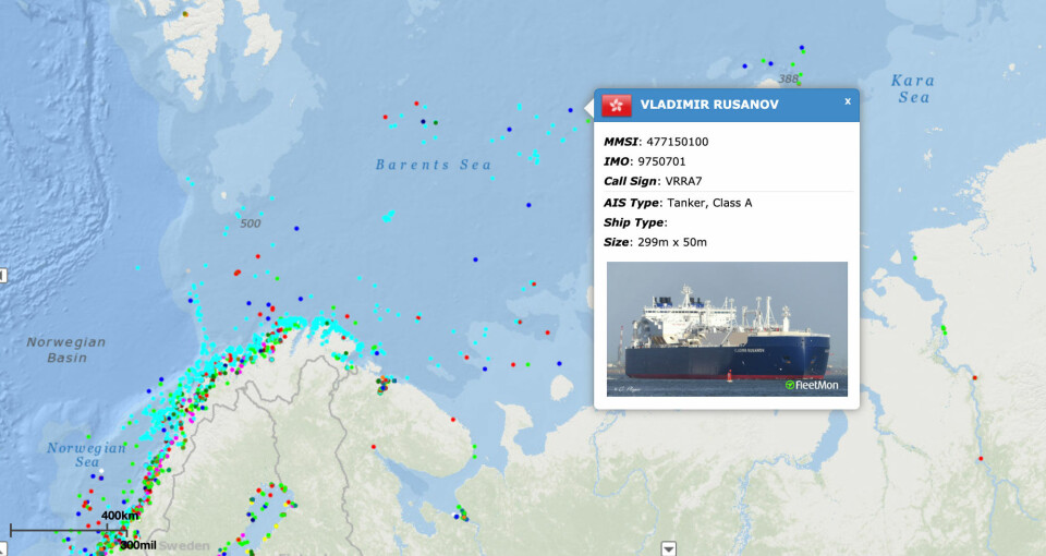 Tanker Vladimir Rusanov on its way to Hammerfest, 8th April 2021