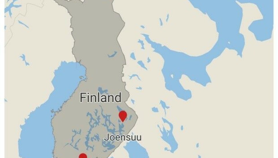 The flight time between Helsinki and Joensuu is approximately one hour and five minutes.
