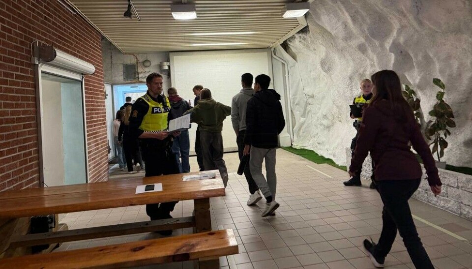 High school students enter the main town shelter in Kirkenes as part of a civil preparedness exercise. Photo: Atle Staalesen