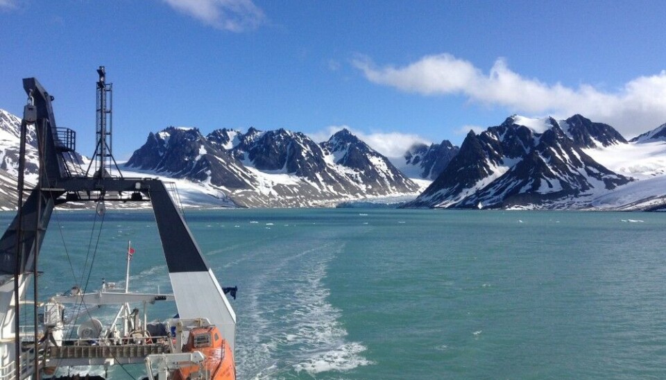 The research vessel Helmer Hanssen off the northwest coast of Svalbard. Photo: Calvin Shackleton