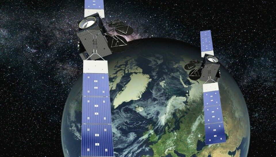 The two new satellites developed by Space Norway will provide broadband communication to the whole Arctic. Illustration: Space Norway