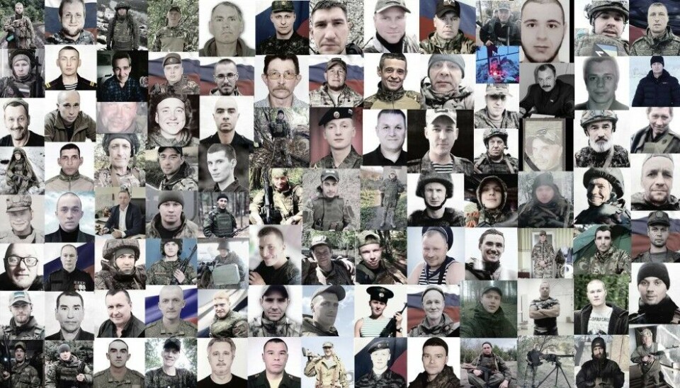 These are the 100 men from the Komi Republic reported killed in Ukraine in the period April-August 2024. The total publicly confirmed losses of Komi men amount to 600. Photo compilation by the Barents Observer based on information from Pesetsk Telegram channel.
