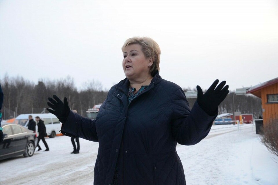 Prime Minister Erna Solberg on the Norwegian-Russian border. Archive photo: Atle Staalesen