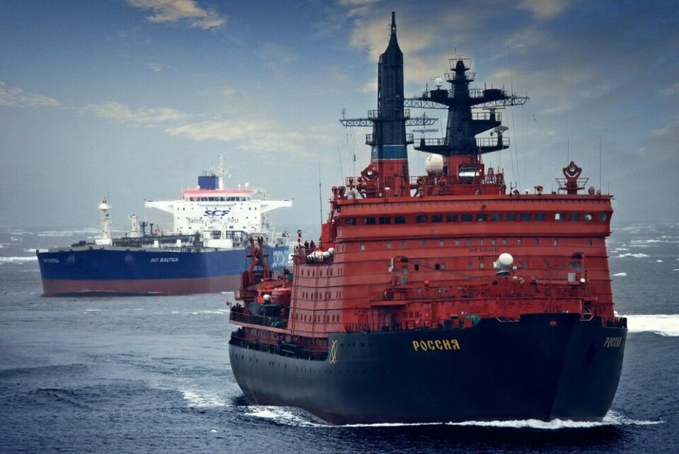 Oil tanker sailing through Arctic waters. Photo: Sovcomflot