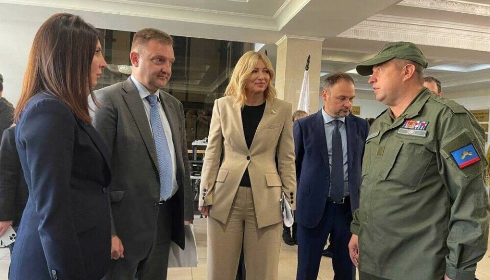 First Deputy Minister Aleksandr Bugaev (second left) together with Murmansk Minister of Education Diana Kuznetsova (left), Senator Tatiana Sakharova (center) and Head of the Voin Center in Murmansk Aleksei Chufurev (right). Photo: Voin Center in Murmansk on VK