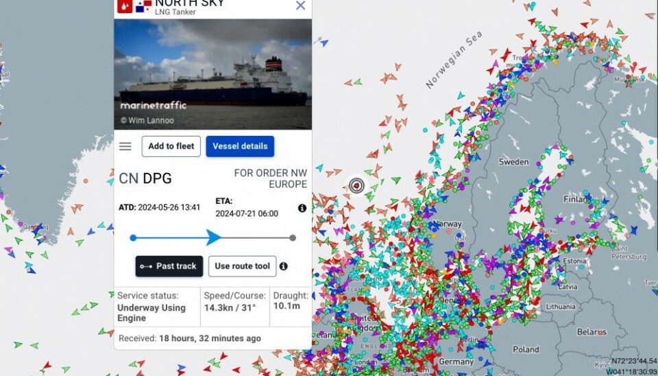 The North Sky was on the 11th of July 2024 sailing along the Norwegian coast towards Russian Arctic waters. Map by MarineTraffic