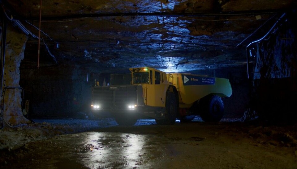 The prototype, a Minetruck MT42 Battery, has a dump box made from fossil-free steel. Photo: Epiroc