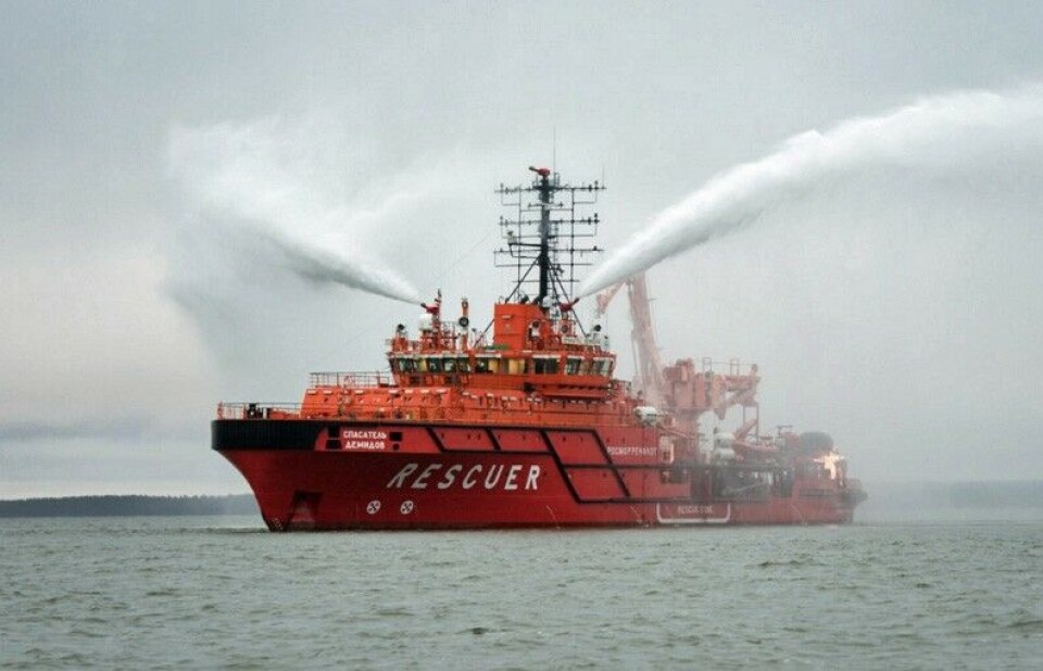 'Spasatel Demidov' showing its firefighting capabilities. Photo: Nevsky Shipyard