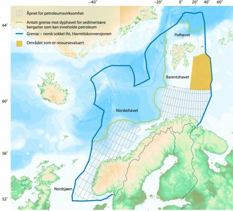 The area covered by the report in yellow. Map by ndp.no