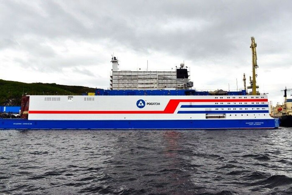 The Akademik Lomonosov floating nuclear power plant after being repainted, in June 2019. The plant is set to be shipped across the Northern Sea Route to Pevek, Arctic Russia, this month. Photo: Rosenergoatom