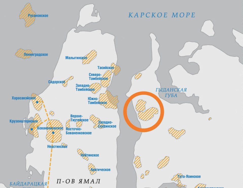 Салмановское (Утреннее) месторождение на Гыдкнском полуострове. Илл.: Barents Observer / Gazprom.ru